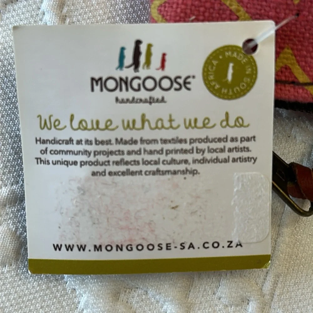 Mongoose Cotton Makeup Pouch‎ Case Made in South Africa Salmon w/ Yellow Design